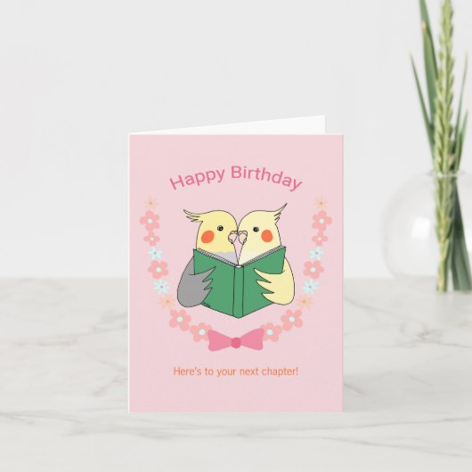 Cockatiels lesen ein Buch Niedlich Geburtstag Karte (Vorderseite)