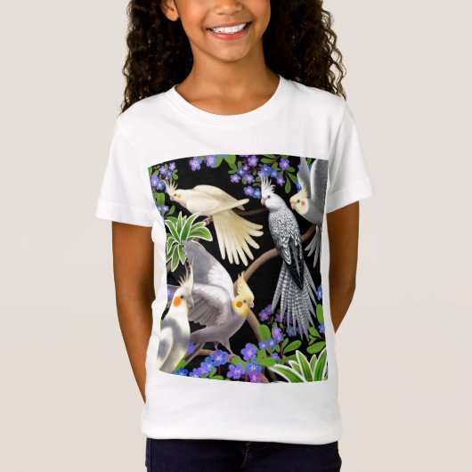 Cockatiels-und Blumen-Mädchen-Baby - Puppe T - T-Shirt (Vorderseite)