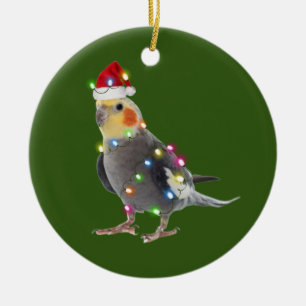 Cockatile mit Hutschuh Weihnachten Keramik Ornament