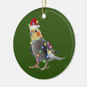 Cockatile mit Hutschuh Weihnachten Keramik Ornament (Links)