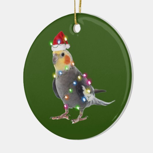 Cockatile mit Hutschuh Weihnachten Keramik Ornament (Links)