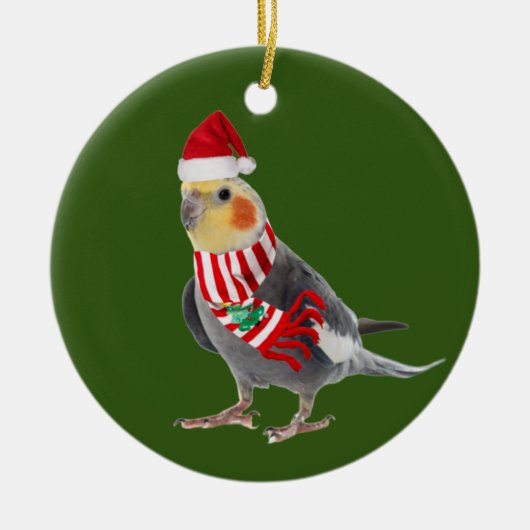 Cockatile mit Hutschuh Weihnachten Keramik Ornament (Vorne)