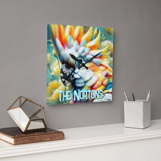 Cockatoo Bird Yellow Poppies Personalized Quadratische Wanduhr (Büro)