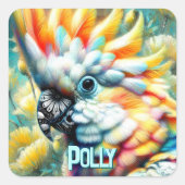 Cockatoo Bird Yellow Poppies Personalized Quadratischer Aufkleber (Vorderseite)