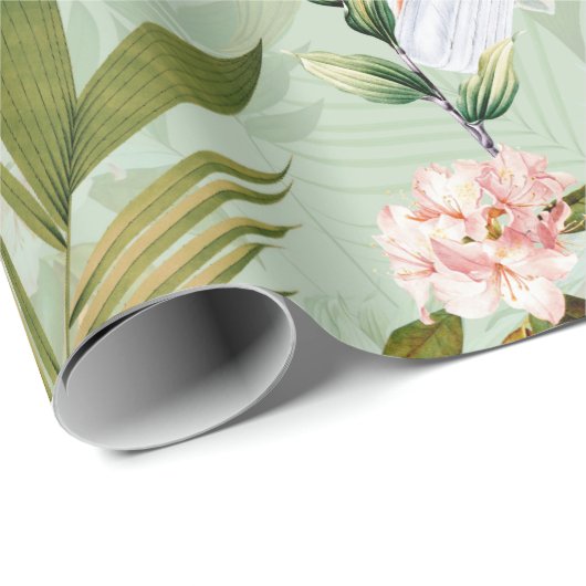 Cockatoo-Jungle-Muster für tropische Vögel - Grün Geschenkpapier (Rolleneckpunkt)