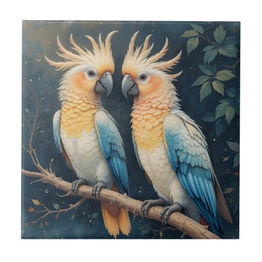 Cockatoo Parrot Couple Fliese (Vorderseite)