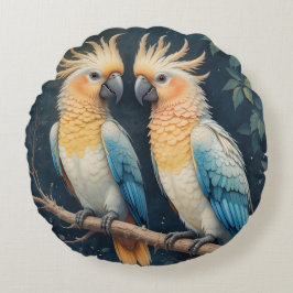 Cockatoo Parrot Couple Rundes Kissen