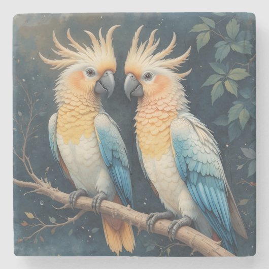Cockatoo Parrot Couple Steinuntersetzer (Vorderseite)
