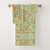 Cockatoo und Granatapfel Orange und Grün Badhandtuch Set (Insitu)