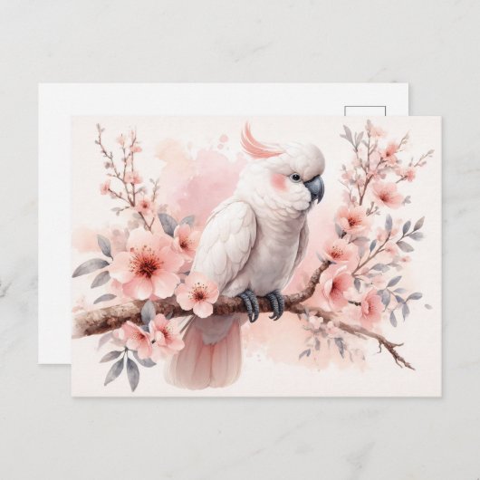 Cockatoo und rosa Blume Postkarte (Vorne/Hinten)
