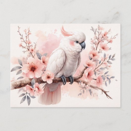 Cockatoo und rosa Blume Postkarte (Vorderseite)