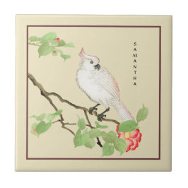 Cockatoo Vintag Japanisch Kamelien Blume Tile Fliese