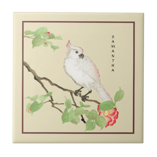 Cockatoo Vintag Japanisch Kamelien Blume Tile Fliese (Vorderseite)