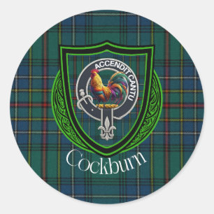 Cockburn schottischer Clan-Tartan und Wappen Runder Aufkleber