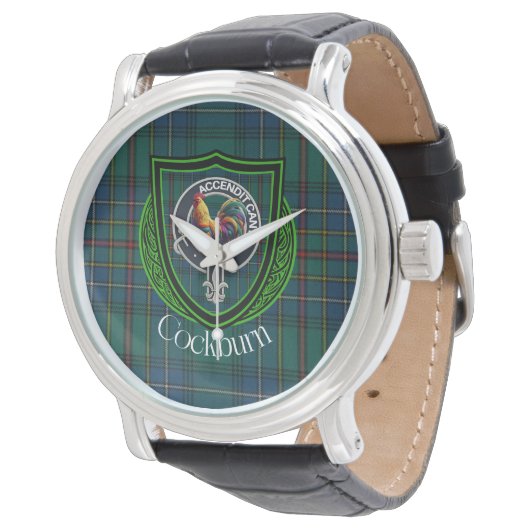 Cockburn Scottish Clan Tartan & Crest Armbanduhr (Schrägansicht)
