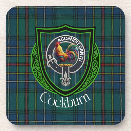 Cockburn Scottish Clan Tartan & Crest Getränkeuntersetzer (Vorderseite)