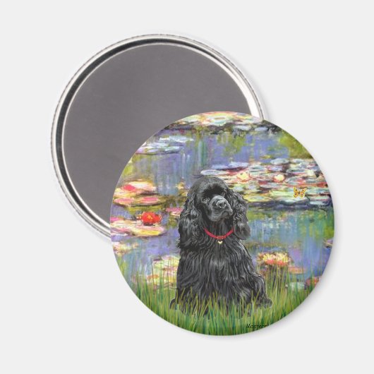 Cocker (schwarz) - Lilien 2 Magnet (Vorderseite/Rückseite)