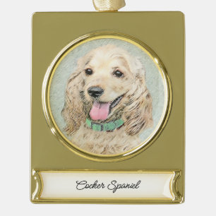 Cocker Spanel Buff Painting - Original Dog Art Banner-Ornament Gold