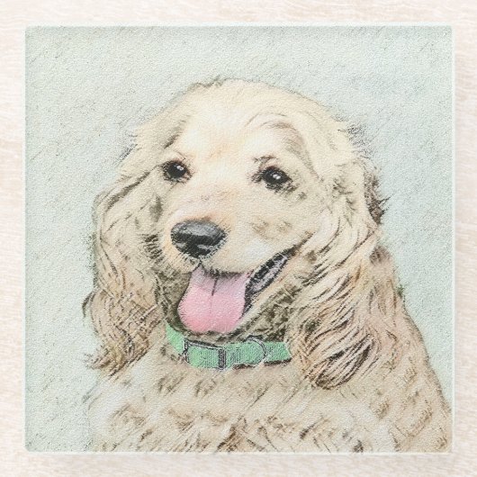 Cocker Spanel Buff Painting - Original Dog Art Glasuntersetzer (Vorderseite)
