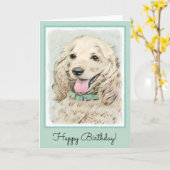 Cocker Spanel Buff Painting - Original Dog Art Karte (Gelbe Blume)