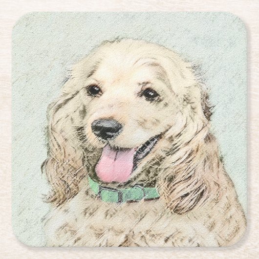 Cocker Spanel Buff Painting - Original Dog Art Rechteckiger Pappuntersetzer (Vorderseite)