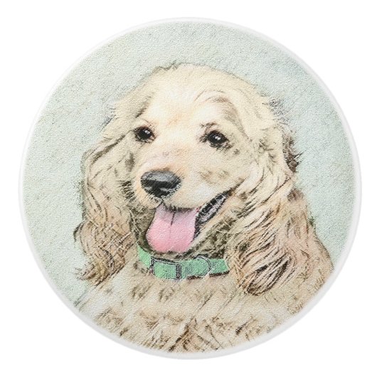 Cocker Spanel Buff Painting - Original Hund Kunst Keramikknauf (Vorderseite)