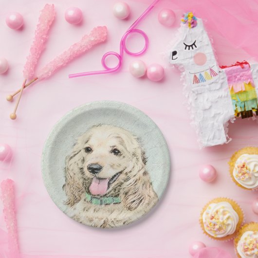 Cocker Spanel Buff Painting - Original Hund Kunst Pappteller (Party)