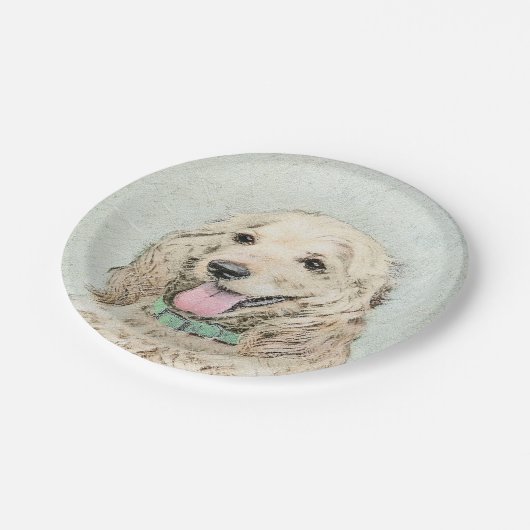 Cocker Spanel Buff Painting - Original Hund Kunst Pappteller (Schrägansicht)