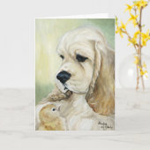 "Cocker Spanel & Chick" Hunde Art Grußkarte Karte (Gelbe Blume)