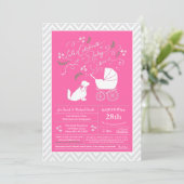 Cocker Spanel Dog Baby Shower Girl Pink Einladung (Stehend Vorderseite)