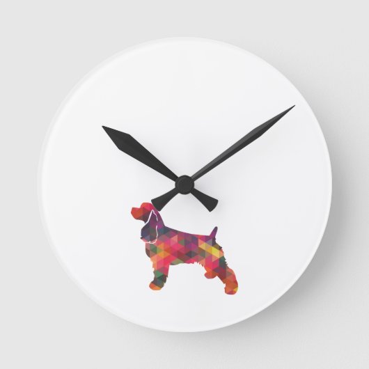 Cocker Spanel Dog Geometric Muster Silhouette Runde Wanduhr (Vorderseite)