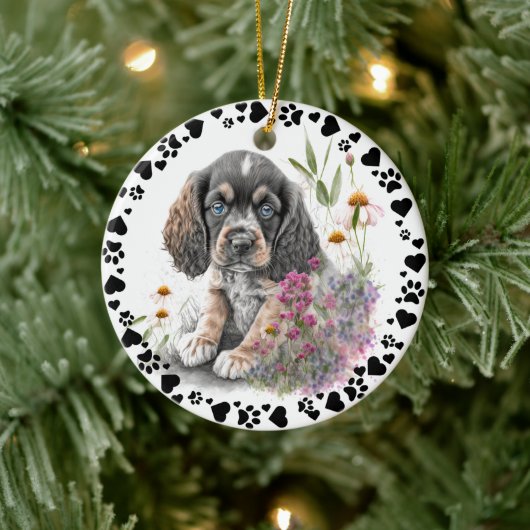 Cocker Spanel Dog Paws Hearts Pet Foto Keramik Ornament (Baum)