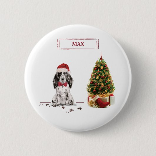 Cocker Spanel Funny Christmas Dog mit Baum Button (Vorderseite)