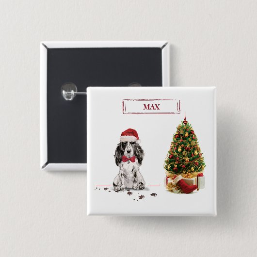 Cocker Spanel Funny Christmas Dog mit Baum Button (Vorne & Hinten)