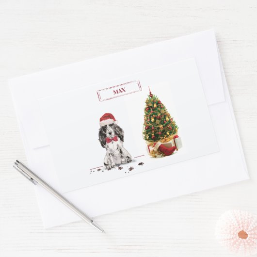 Cocker Spanel Funny Christmas Dog mit Baum Rechteckiger Aufkleber (Umschlag)