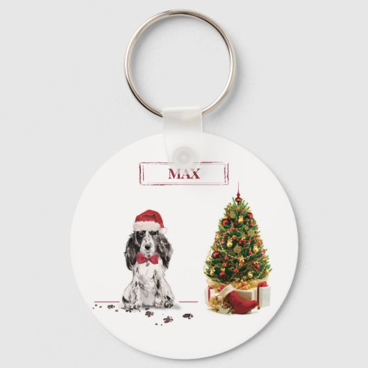 Cocker Spanel Funny Christmas Dog mit Baum Schlüsselanhänger (Vorderseite)