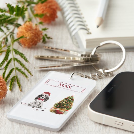 Cocker Spanel Funny Christmas Dog mit Baum Schlüsselanhänger (Vorderseite rechts)