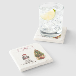 Cocker Spanel Funny Christmas Dog mit Baum Steinuntersetzer