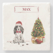 Cocker Spanel Funny Christmas Dog mit Baum Steinuntersetzer (Vorderseite)