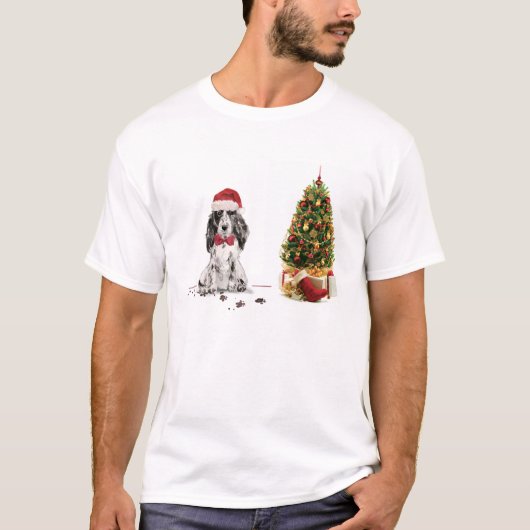 Cocker Spanel Funny Christmas Dog mit Baum T-Shirt (Vorderseite)