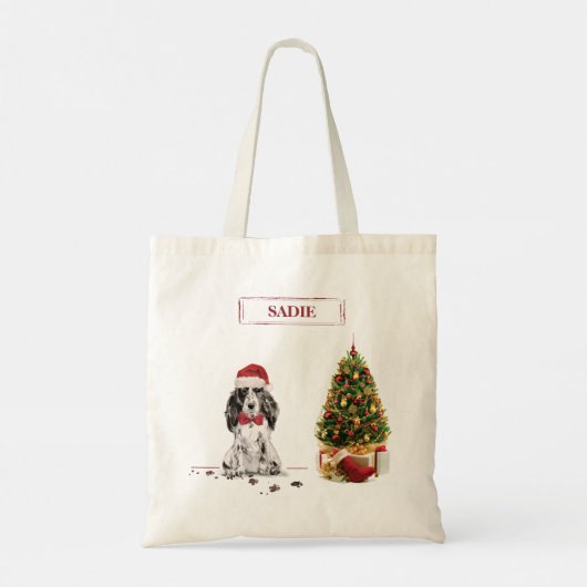 Cocker Spanel Funny Christmas Dog mit Baum Tragetasche (Rückseite)