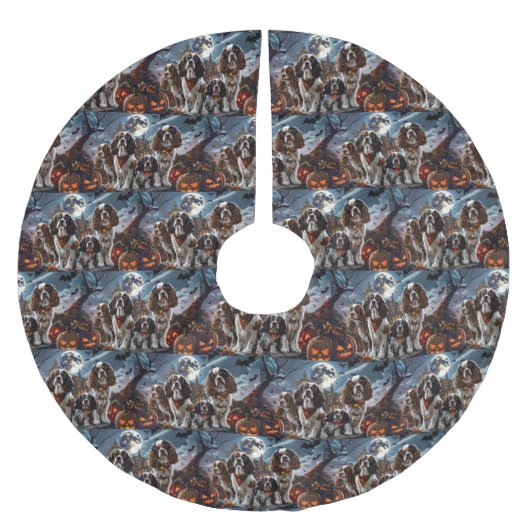 Cocker Spanel Halloween Spooky Polyester Weihnachtsbaumdecke (Vorderseite)