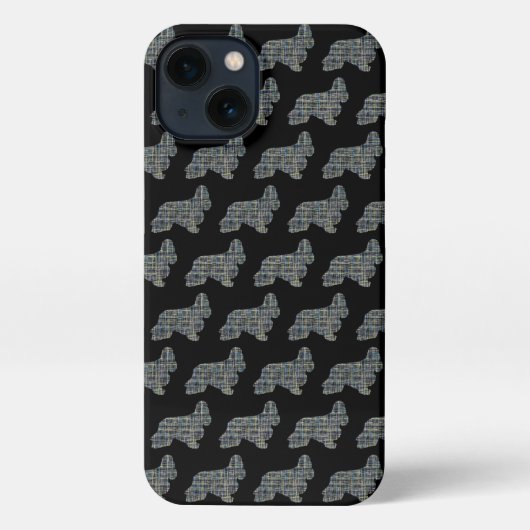 Cocker Spanel Hund Niedliche Silhouette Grid Black iPhone Hülle (Rückseite)
