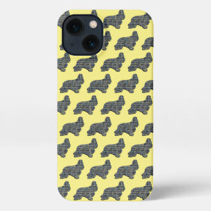 Cocker Spanel Hund Niedliche Silhouette Grid Gelb iPhone 13 Hülle