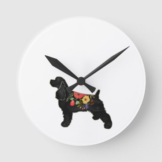 Cocker Spanel Hund züchten Bohemischen Blumensatte Runde Wanduhr (Vorderseite)