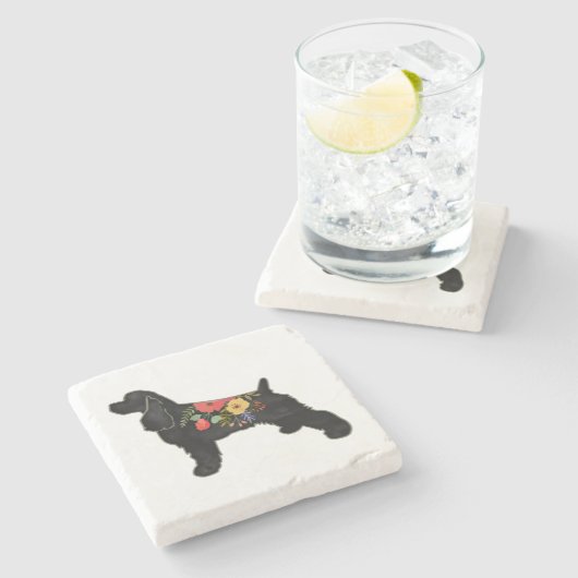 Cocker Spanel Hund züchten Bohemischen Blumensatte Steinuntersetzer (Seitenansicht)