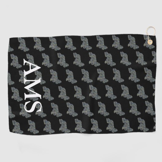 Cocker Spanel Niedlich Hund Silhouette Y&B Grid Bl Golfhandtuch (Horizontal)