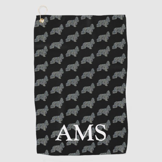 Cocker Spanel Niedlich Hund Silhouette Y&B Grid Bl Golfhandtuch (Vorderseite)