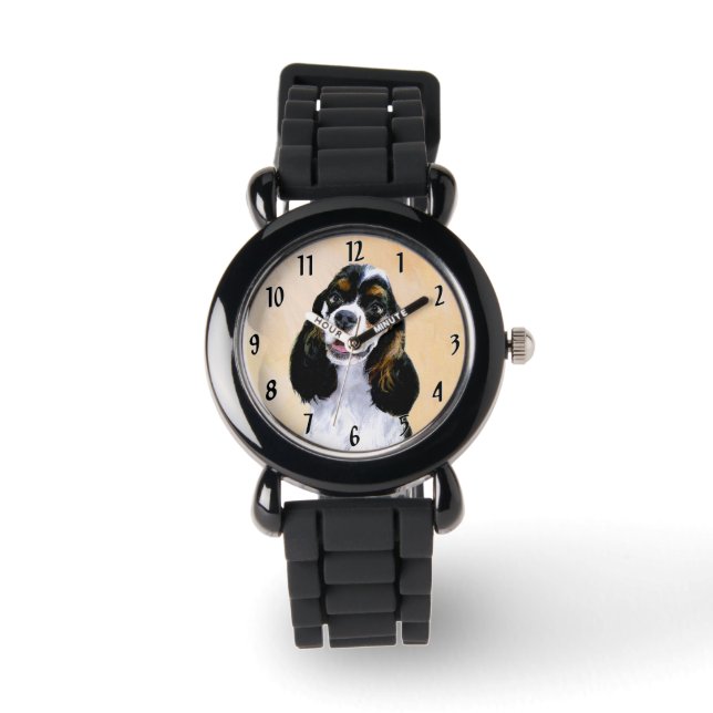 Cocker Spanel (Parti) Malerei - Original Dog Art Armbanduhr (Vorderseite)