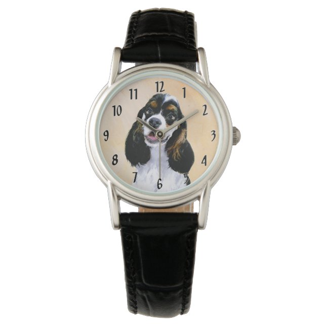 Cocker Spanel (Parti) Malerei - Original Dog Art Armbanduhr (Vorderseite)